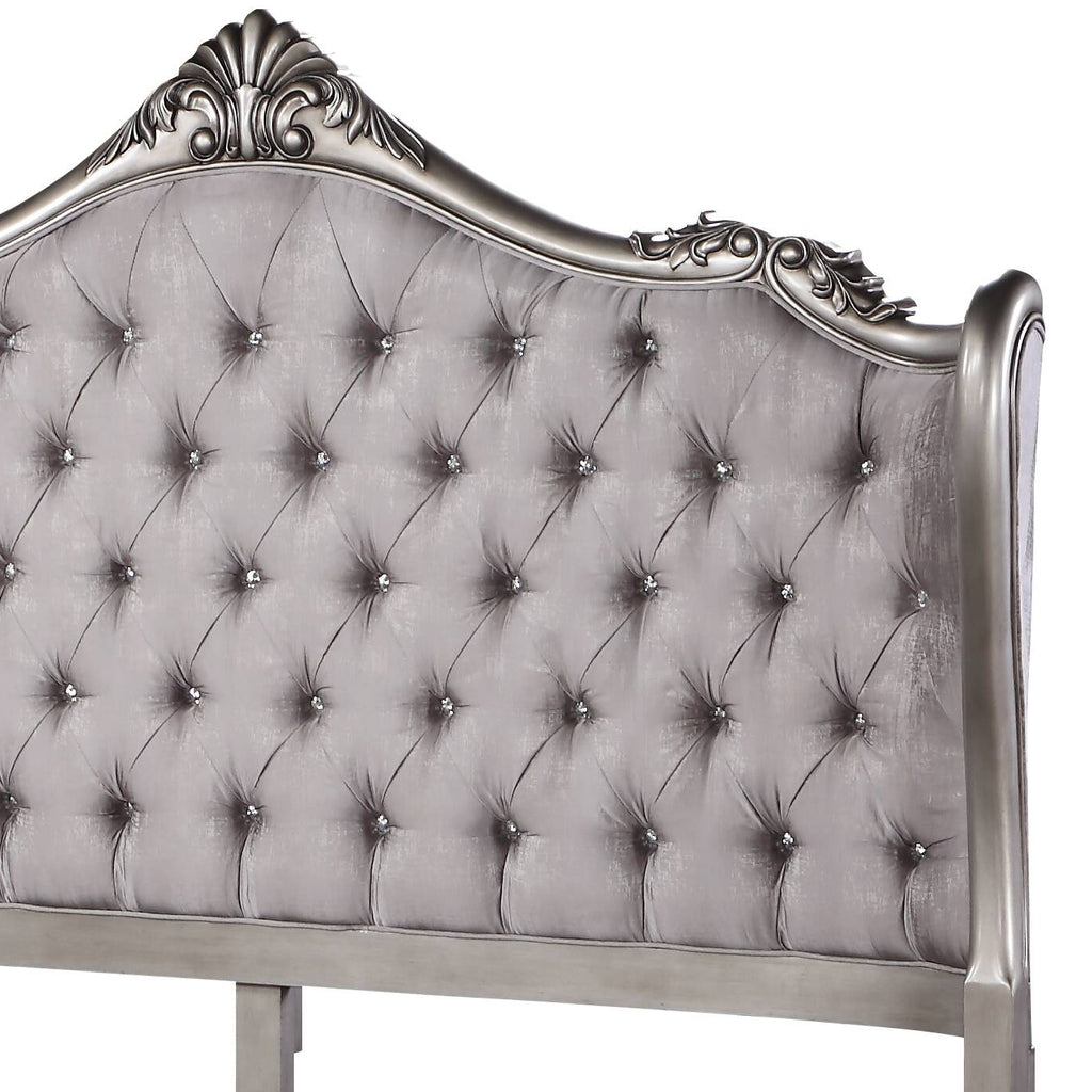 Ariadne Velvet & Antique Platinum Finish Eastern King Bed