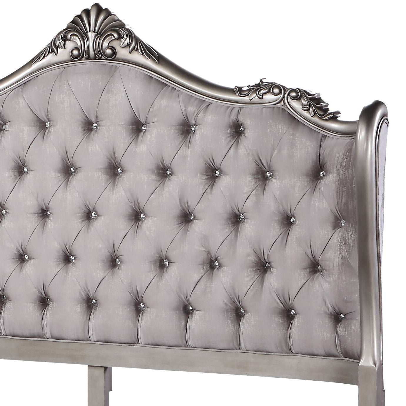 Ariadne Velvet & Antique Platinum Finish Eastern King Bed