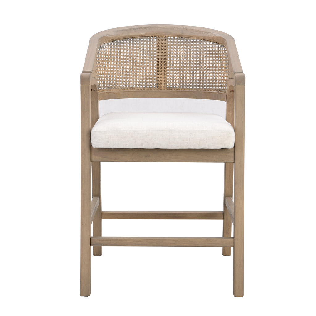 Wooden Frame Counter Stools with Rattan Back, Light Ash, Set of 2