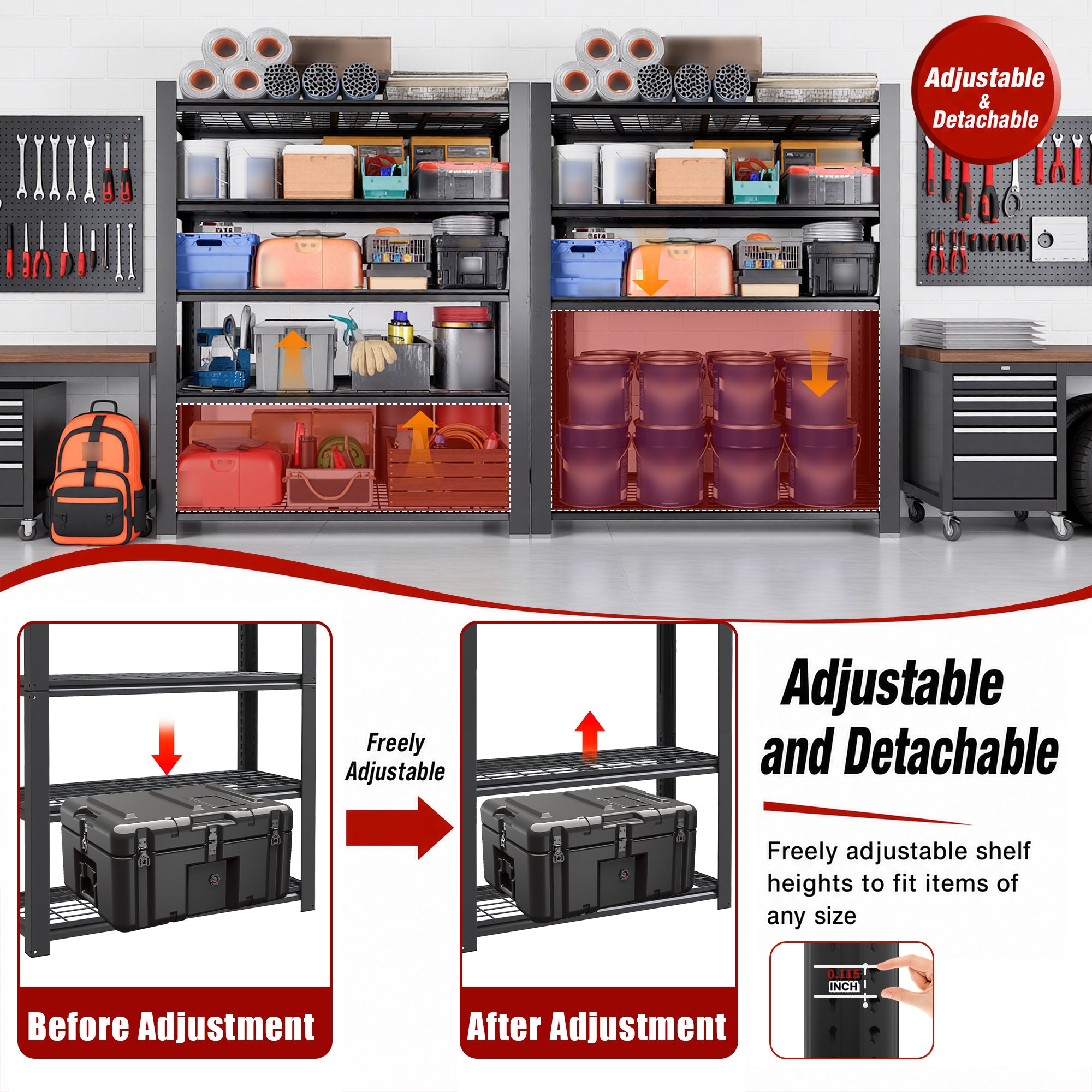 72"H 5-Tier Adjustable Heavy Duty Shelving Rack