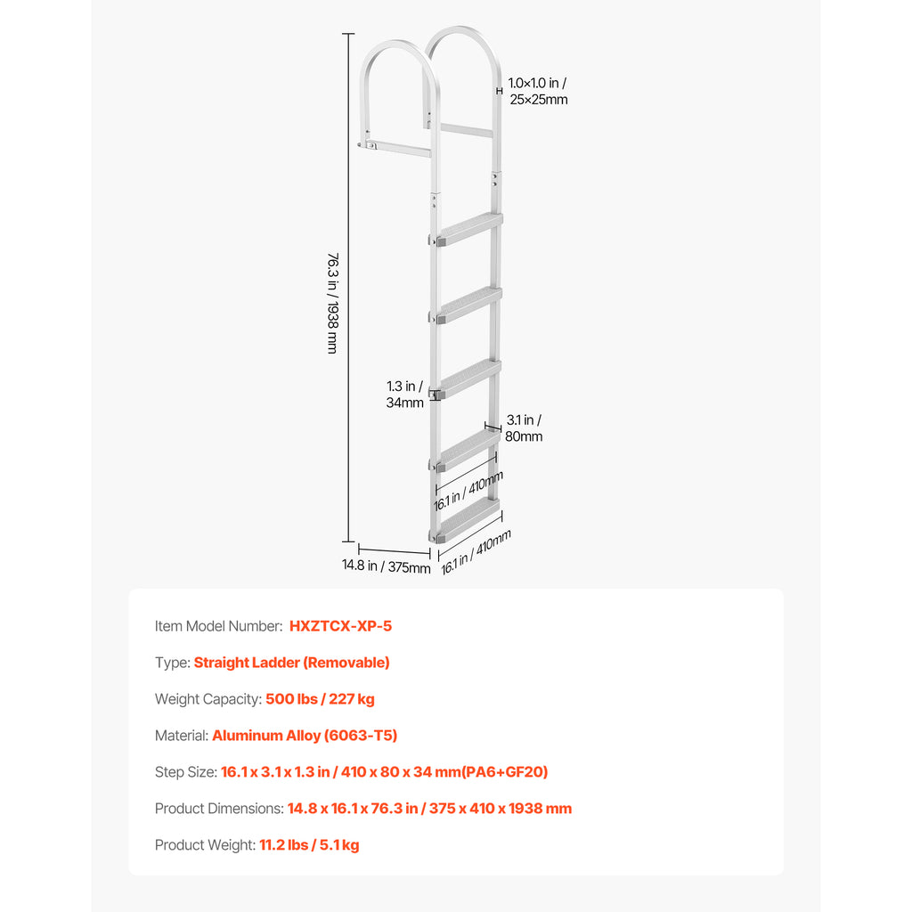 Removable Dock Ladder with 5 Steps