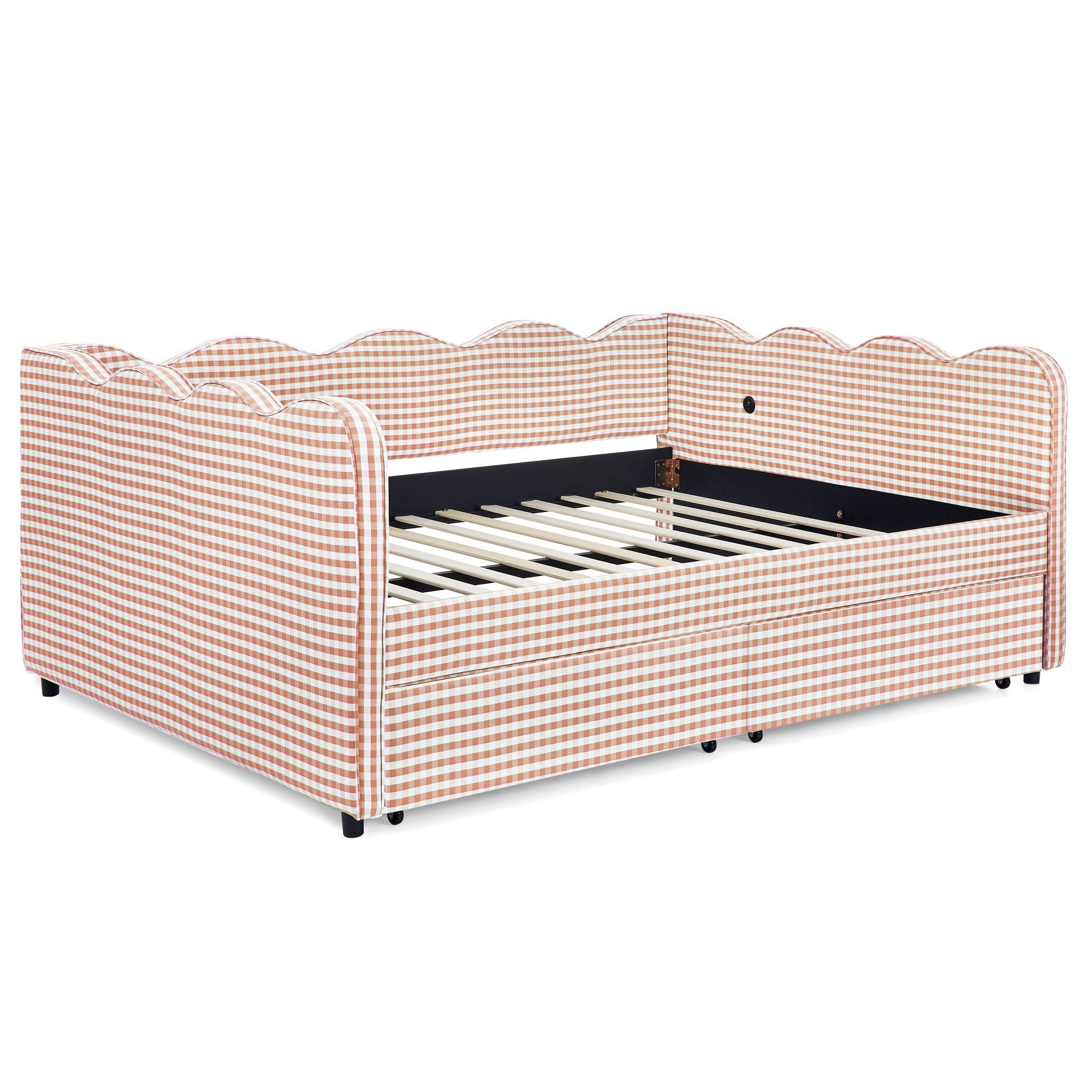 Full Size Cozy Gingham Daybed with Two Storage Drawers