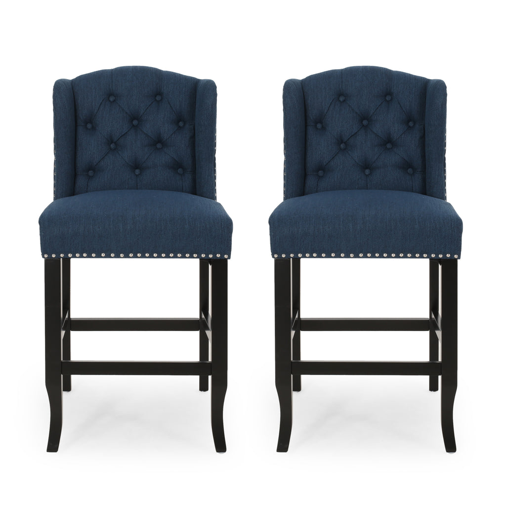 Vienna Contemporary Fabric Tufted Wingback Counter Stools, Set of 2
