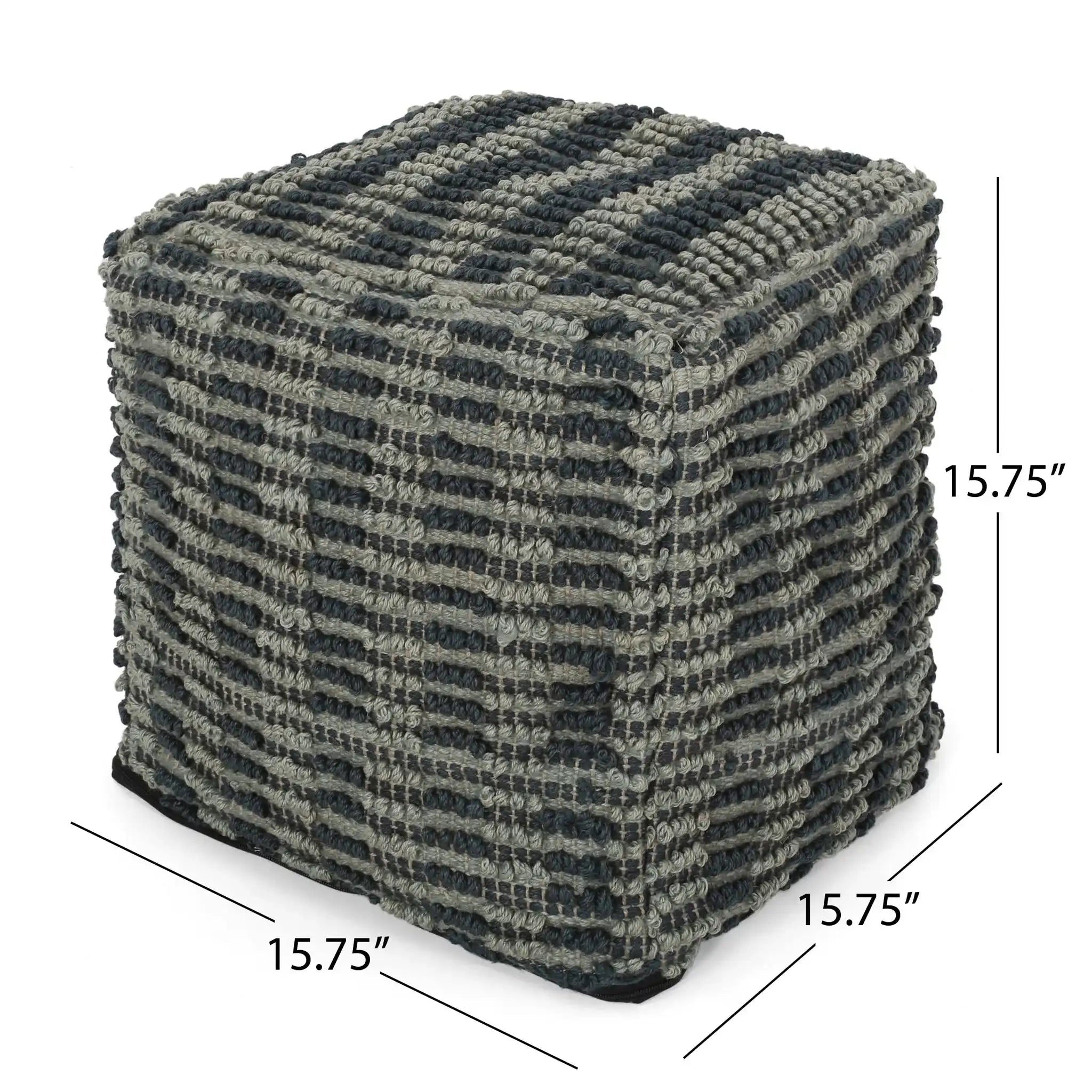 Walle Fabric Square Pouf Ottoman and Floor Cushion Teal Blue