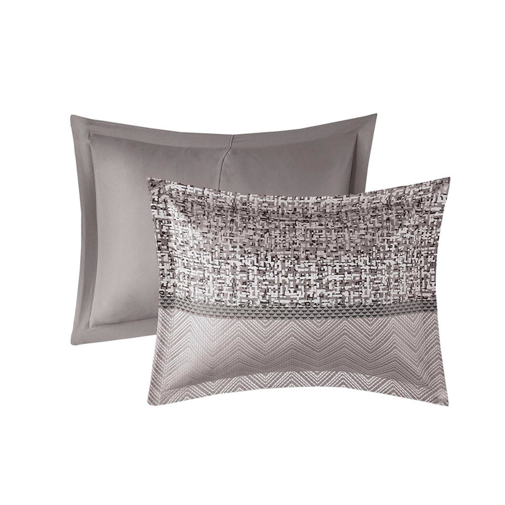 7 Piece Jacquard Comforter Set Grey/Taupe Cal King