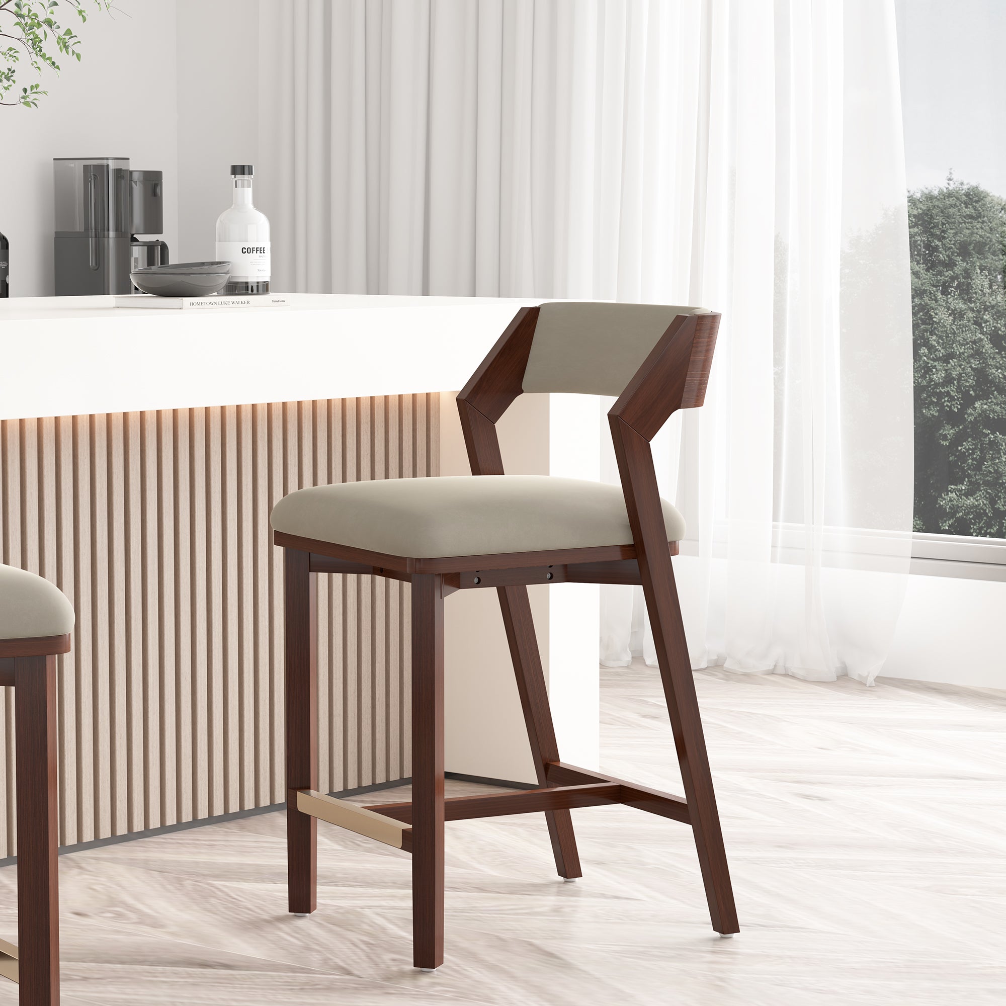 Patricia Wood Upholstered Counter Stool