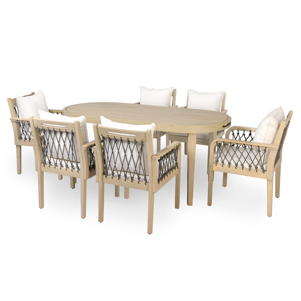 7-Piece Outdoor Acacia Wood Dining Set with Rope-Woven Armchairs
