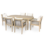 7-Piece Outdoor Acacia Wood Dining Set with Rope-Woven Armchairs