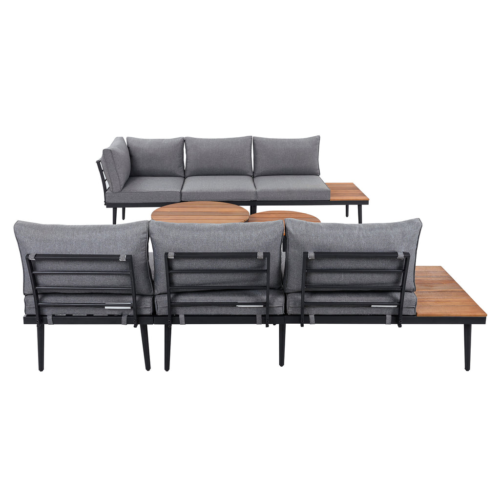 TREXM 6-Piece Outdoor Sectional Sofa Set with Round Nesting Tables