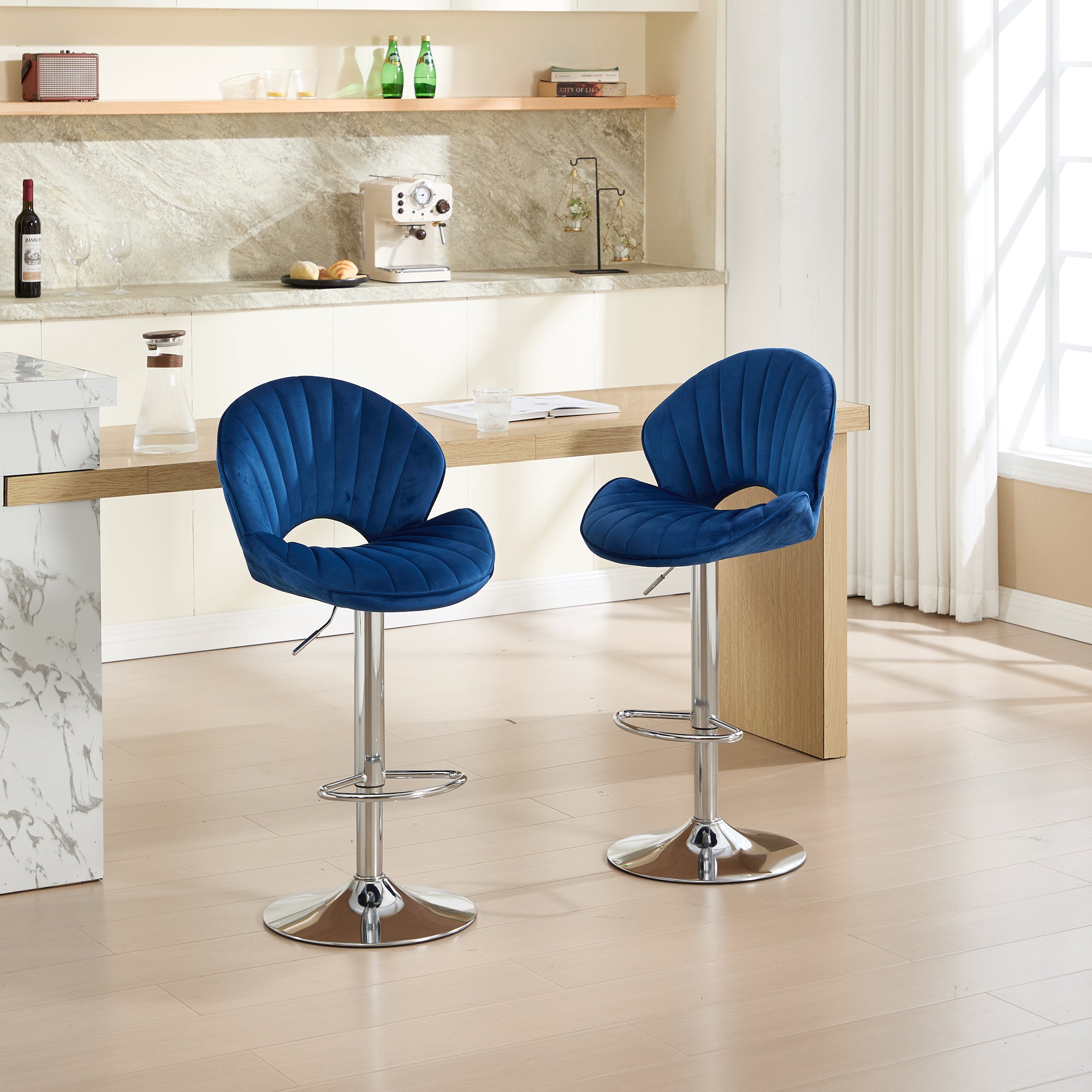 Bar Stools Set of 2 - Adjustable with Back and Footrest