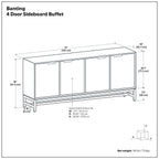 Banting 72 Inch Wide Solid Wood 4 Door Sideboard Buffet