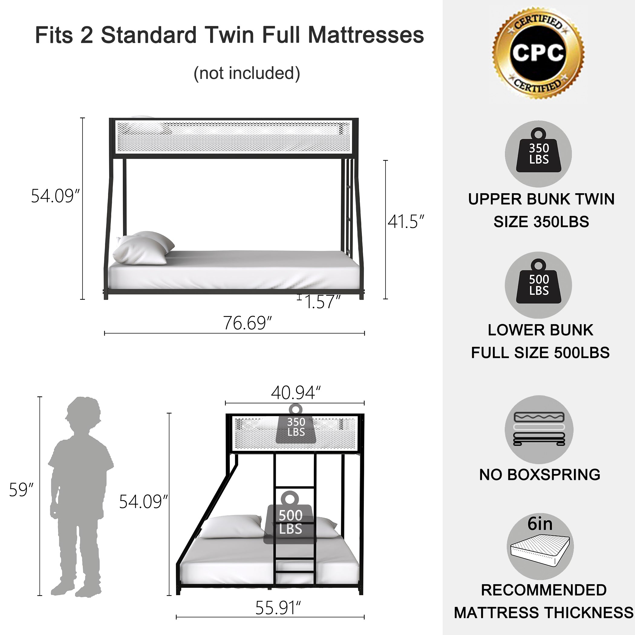 Adam Twin Over Full Bunk Bed Metal