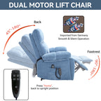 Blue Heat Massage Dual Motor Electric Power Lift Recliner