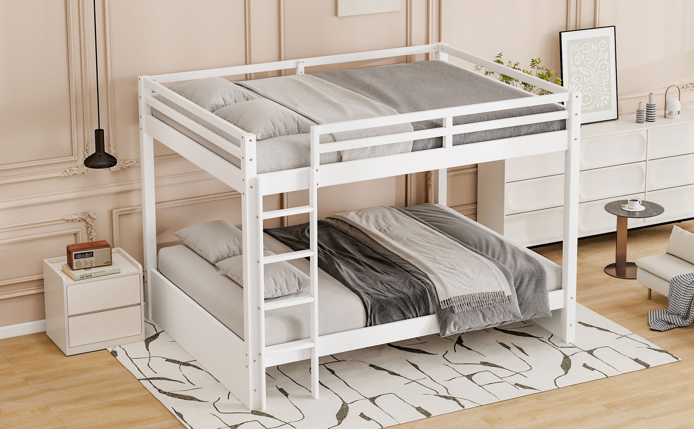 Wood Queen Size Bunk Bed with Ladder