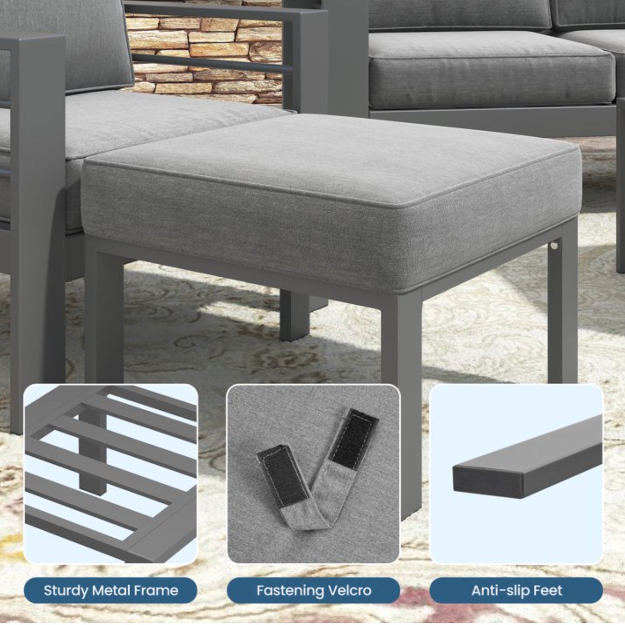 Set of 2, 22” All-Weather Metal Patio Ottomans Thick