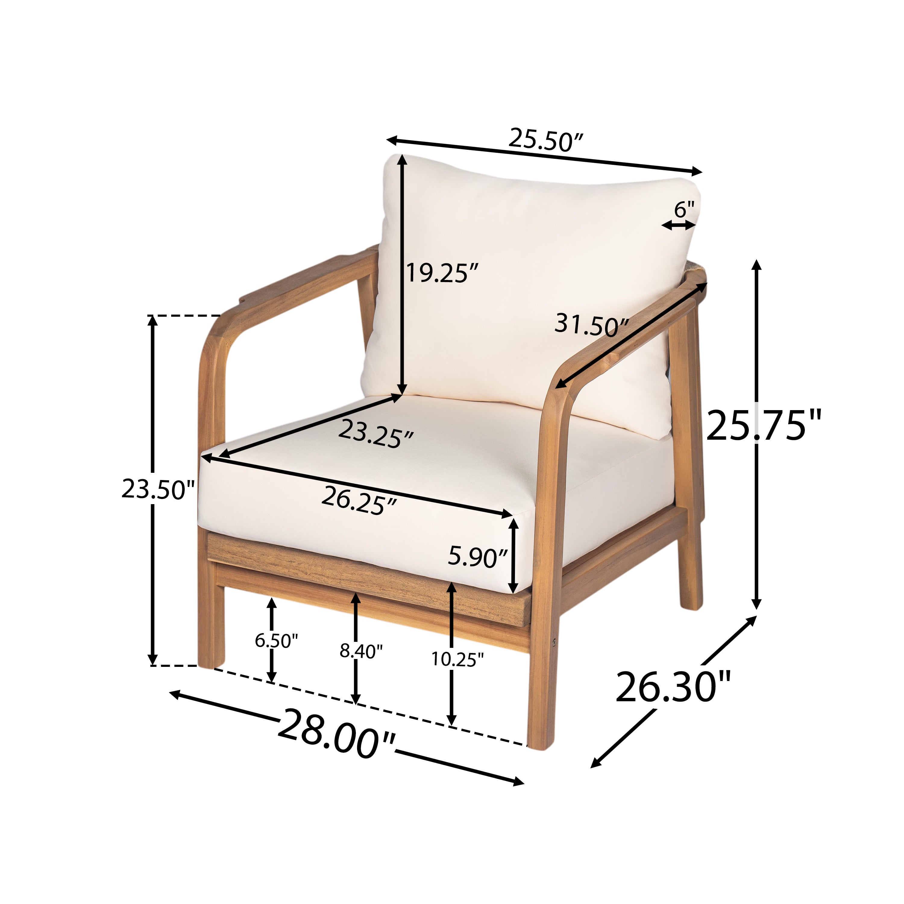 28" Outdoor Lounge Chair with Woven Backrest