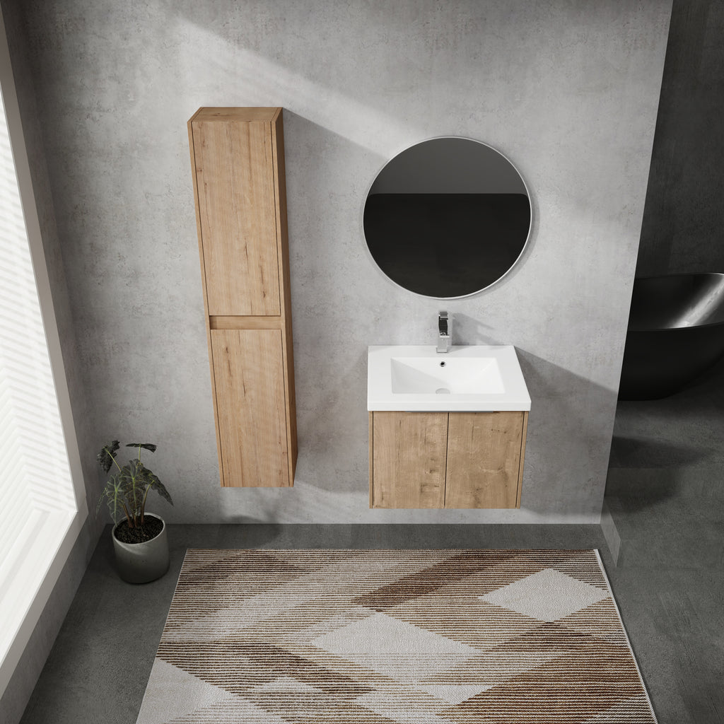 24" Wall-Mounted Bathroom Vanity With Sink and Side Cabinet
