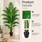 Artificial Palm Tree 6ft, Large Fake Tropical Tree with 23 Fronds
