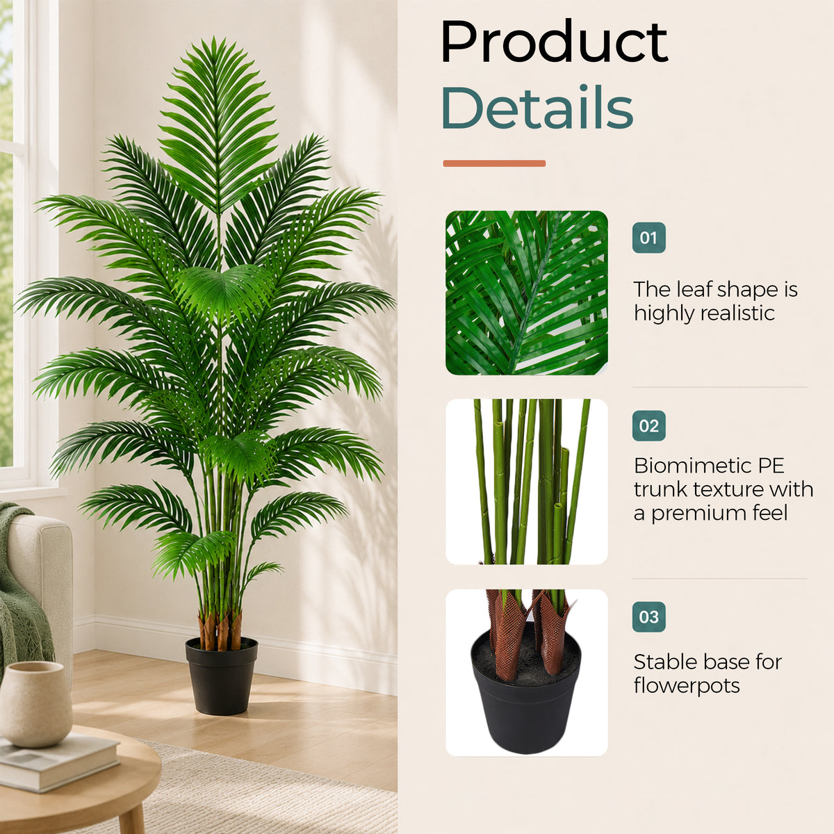 Artificial Palm Tree 6ft, Large Fake Tropical Tree with 23 Fronds