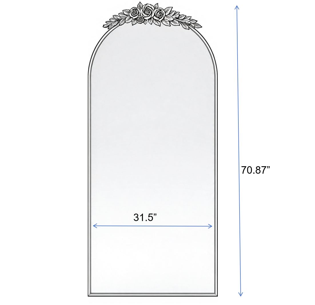70.87" Arched Wall Mirror, Vintage, Brown Antique Bronze
