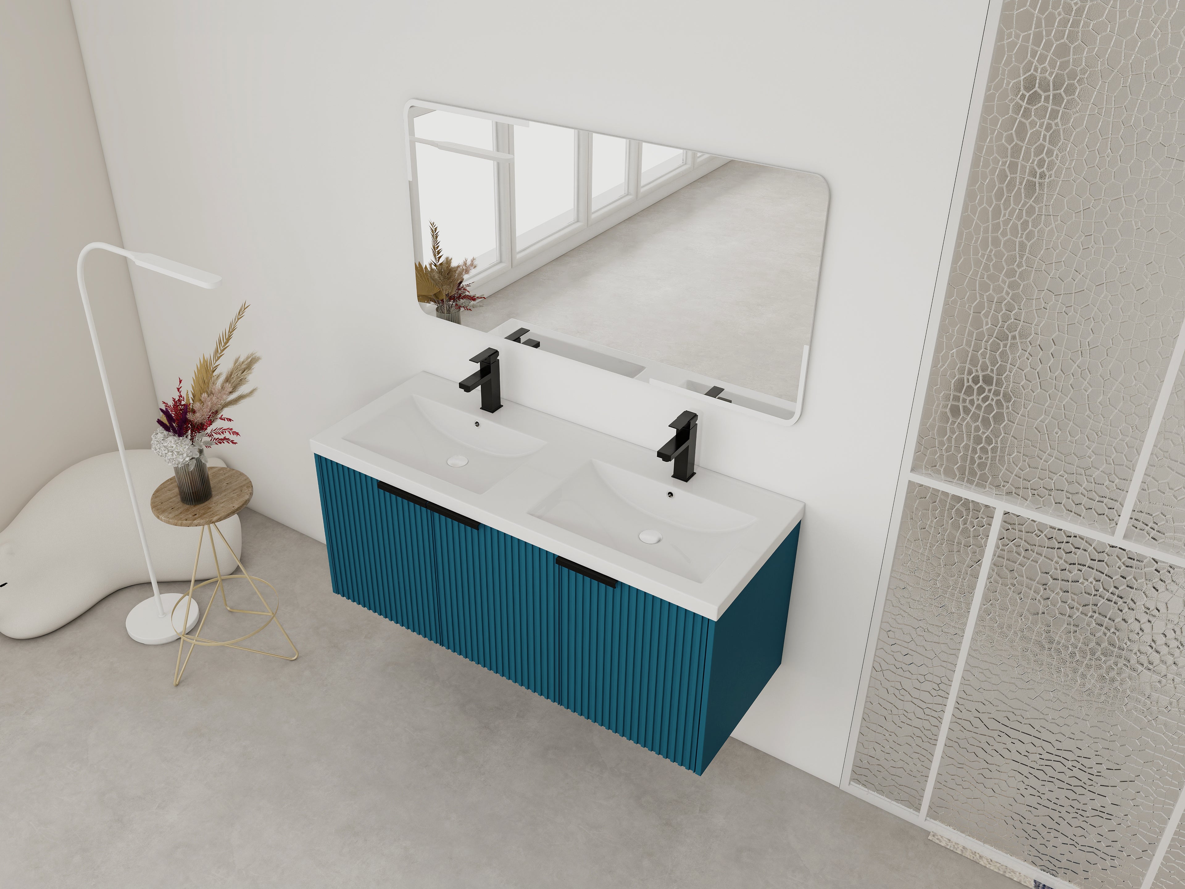 48" Wall Mounted Bathroom Vanity with Resin Double Sink