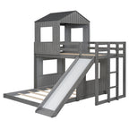 Wooden Twin Over Full Bunk Bed with Playhouse