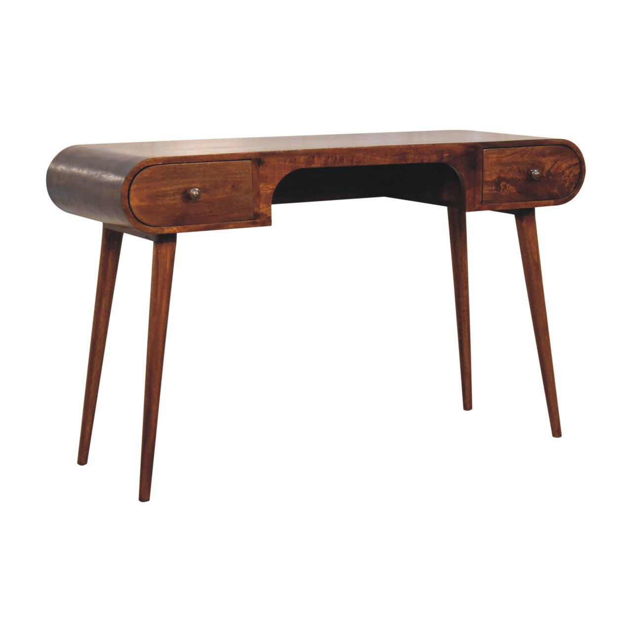 Solid Wood London Arch Writing Desk, 2-Drawers, Chestnut