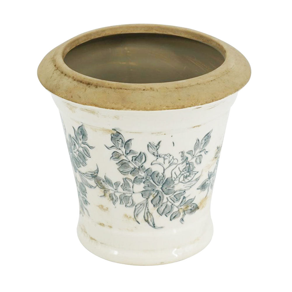 7.1" Ceramic Planter with Floral Pattern, Set of 2