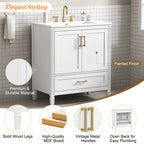 30" Elegant Fluted Bathroom Vanity with Ceramic Sink
