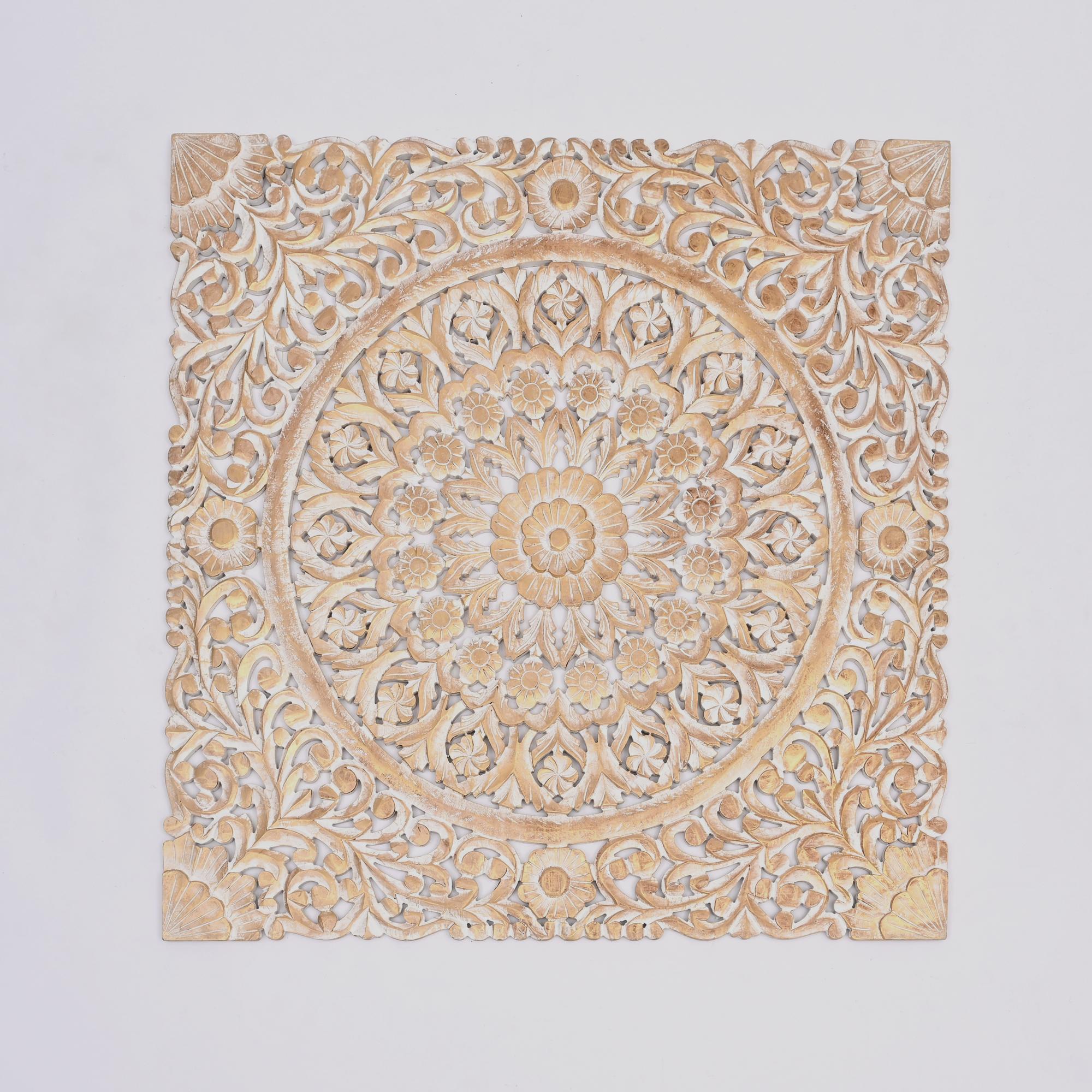Wooden Floral Hand Carved Mandala Square Wall Decor - 48x48