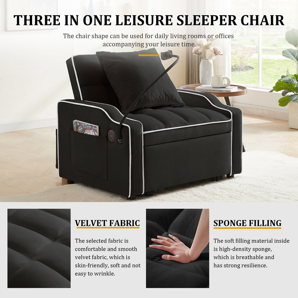 Sleeper Sofa Chair Bed - 3 In 1 Convertible Design