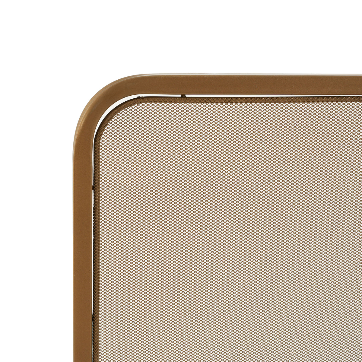Gold Two‑Panel Freestanding Fireplace Screen, 50" W × 35" H Iron Mesh Fire Spark Barrier for Home Indoor Fireplace