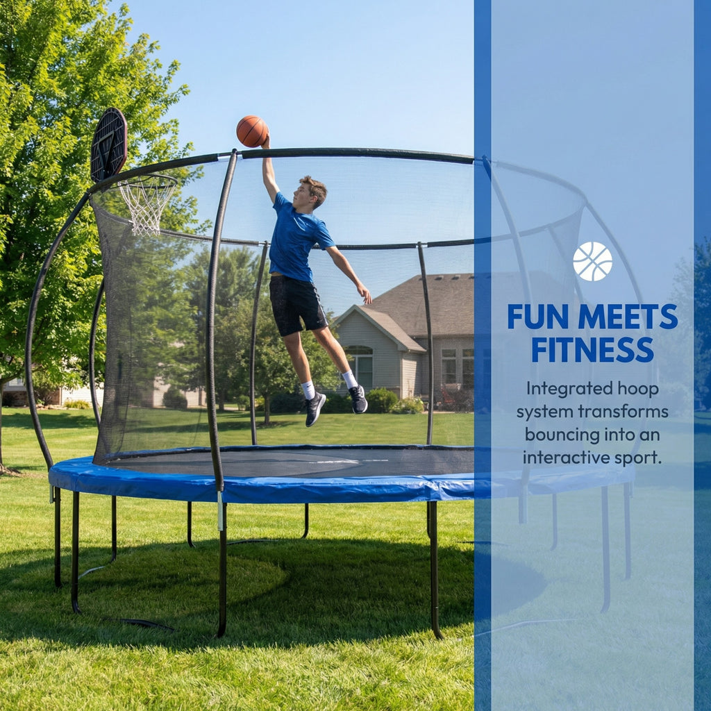 14 Ft Pumpkin Trampoline, Outdoor Trampoline with Basketball Hoop