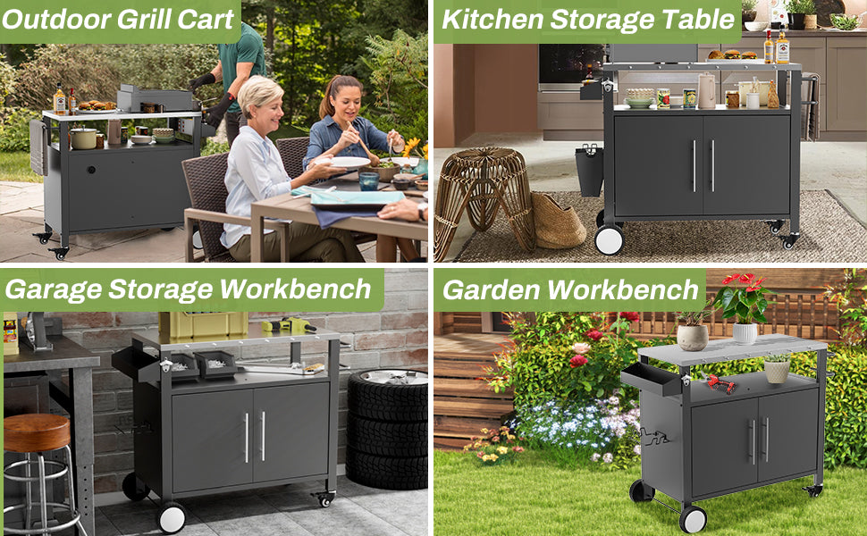 Two Doors Outdoor Grill Cart with Storage