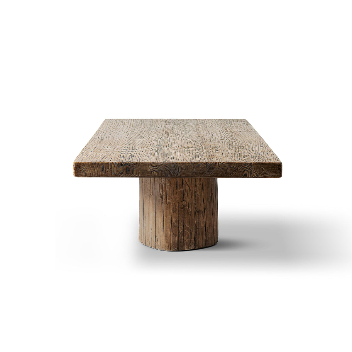 Arbor 60" Solid Reclaimed Elm Rectangular Plinth Coffee Table, Heritage Medium-Dark