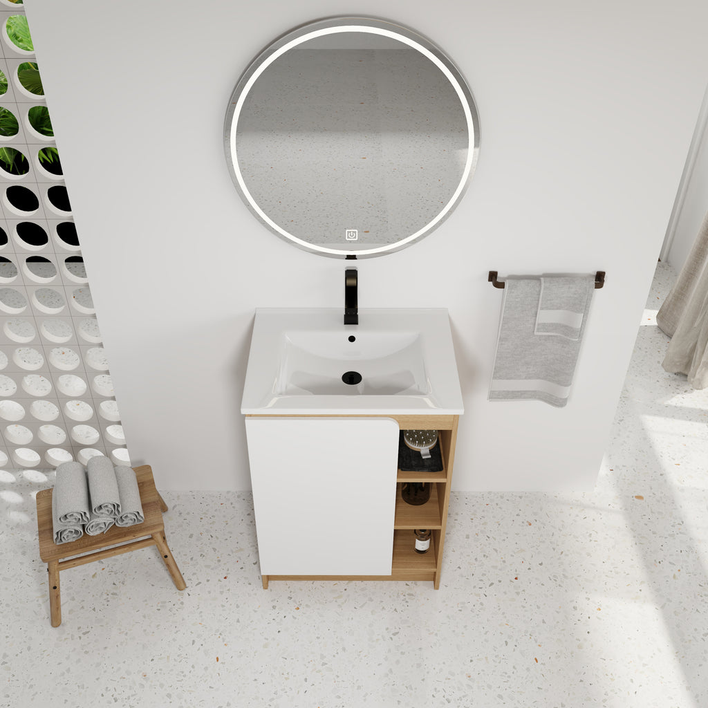 24" Freestanding Bathroom Vanity with Thin-Rim Ceramic Sink