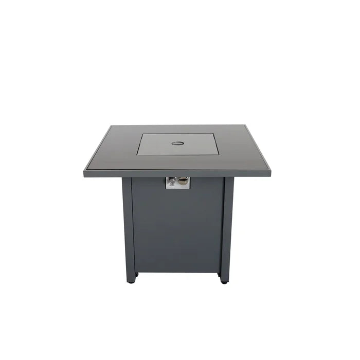 30" Powder-Coated Metal Fire Pit with Smoked Glass Surface