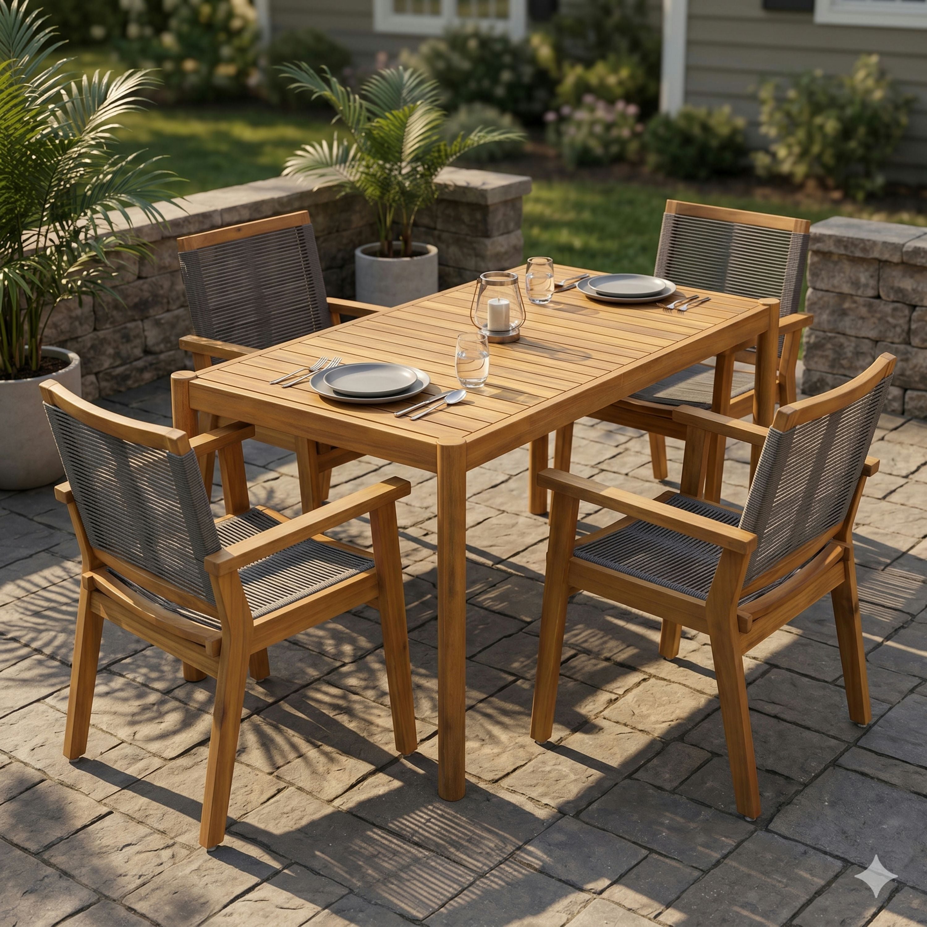 5-Piece Outdoor Acacia Wood Dining Set