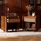 Walnut Nightstand with Rattan Detail