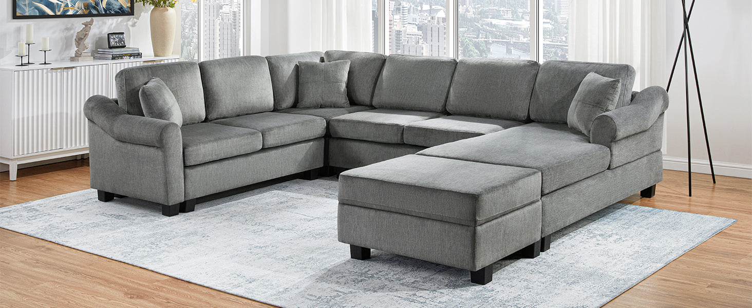 Sectional Sofa 111.8" U-Shaped Chenille Upholstered Couch