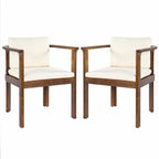 Outdoor Dining Chair Set of 2 with Curved Acacia Wood Arms