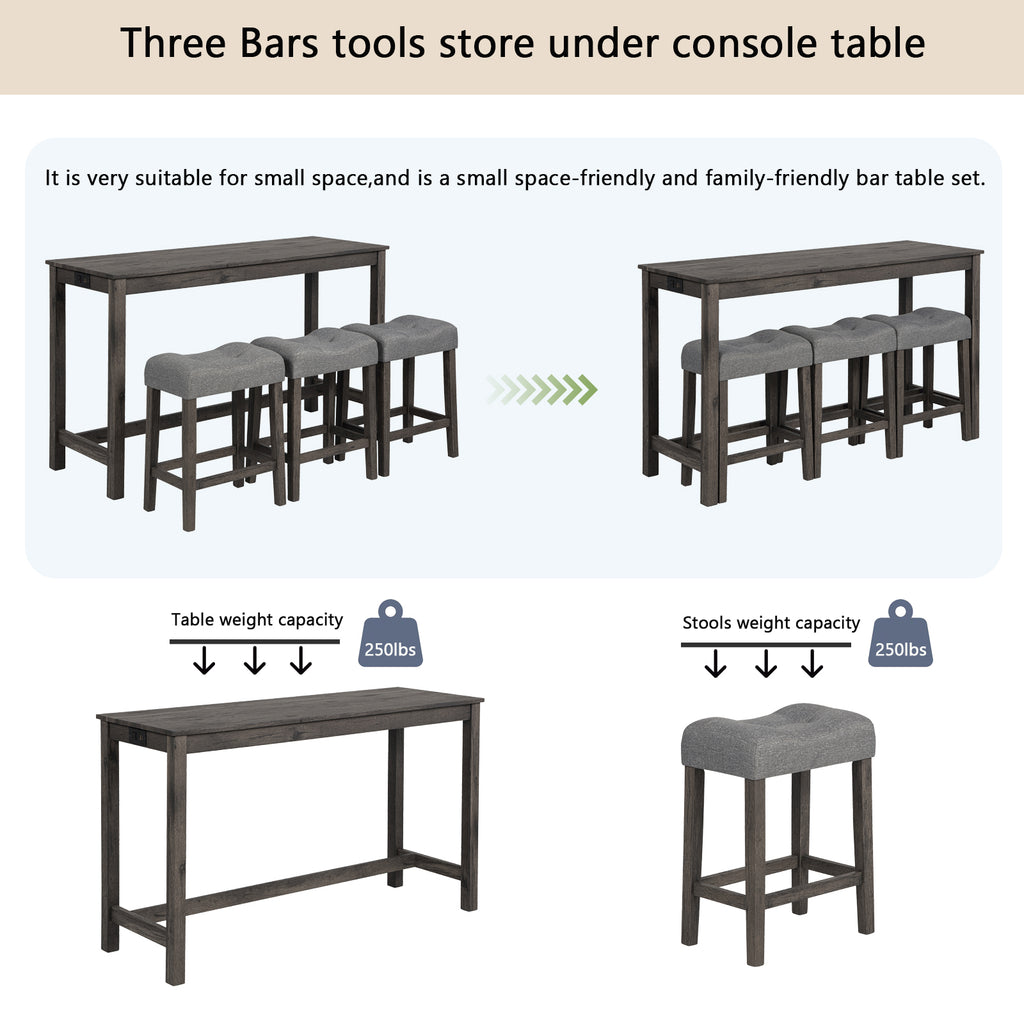 4 Piece Bar Table Set with Power Outlet