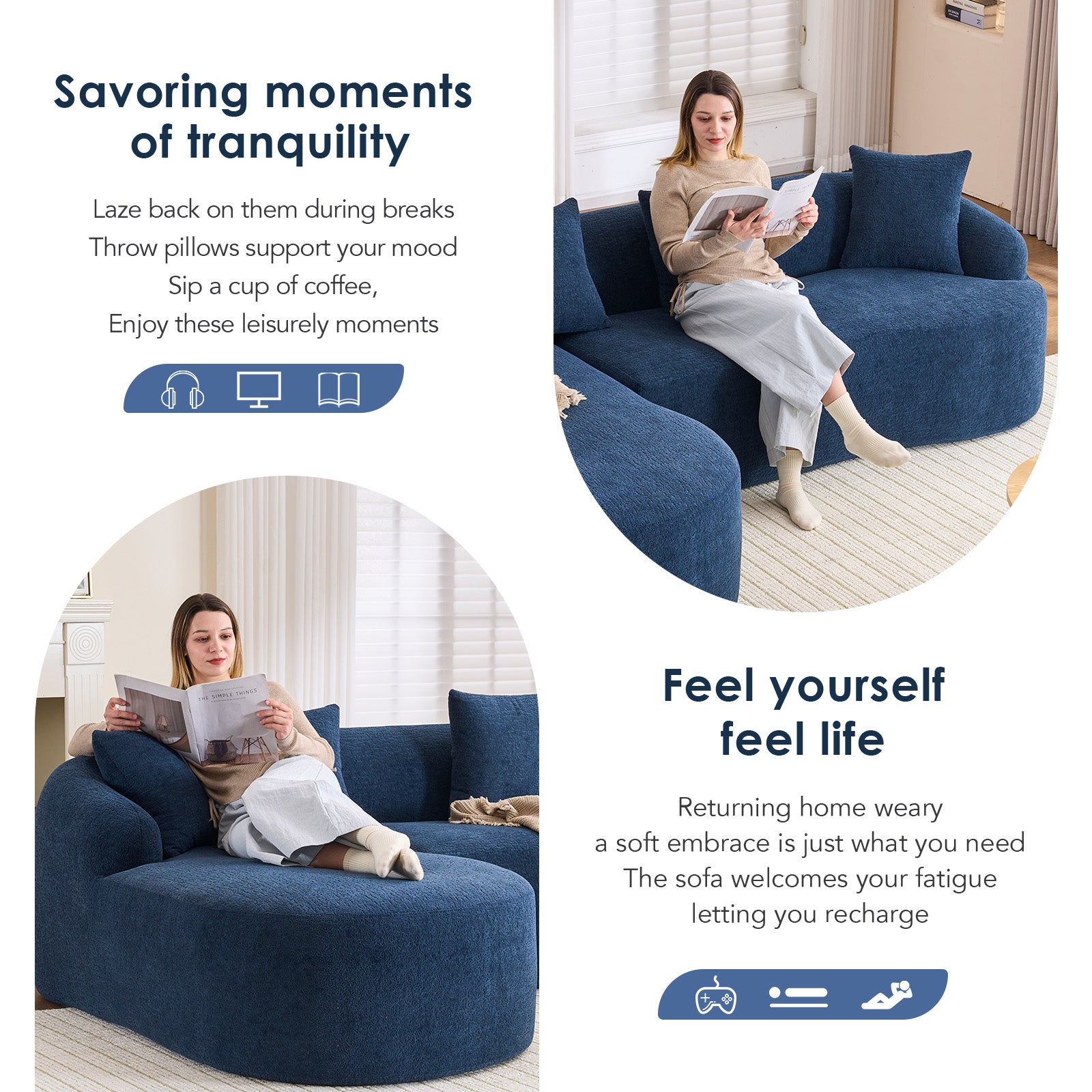 Compression Sponge L-Shape Sectional Sofa with Curved Chaise