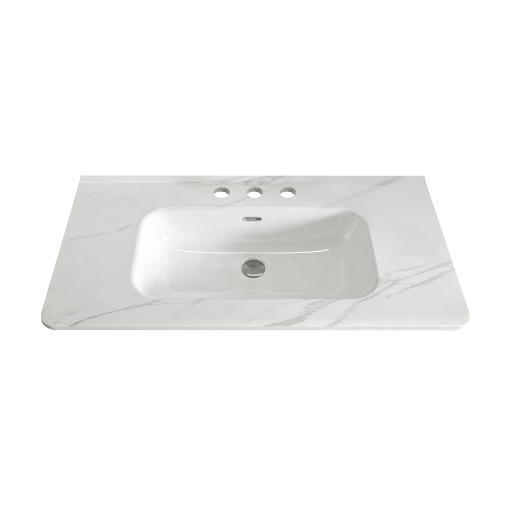 Integrated Carrara Ceramic Basin Sink, 35.85-Inch, White