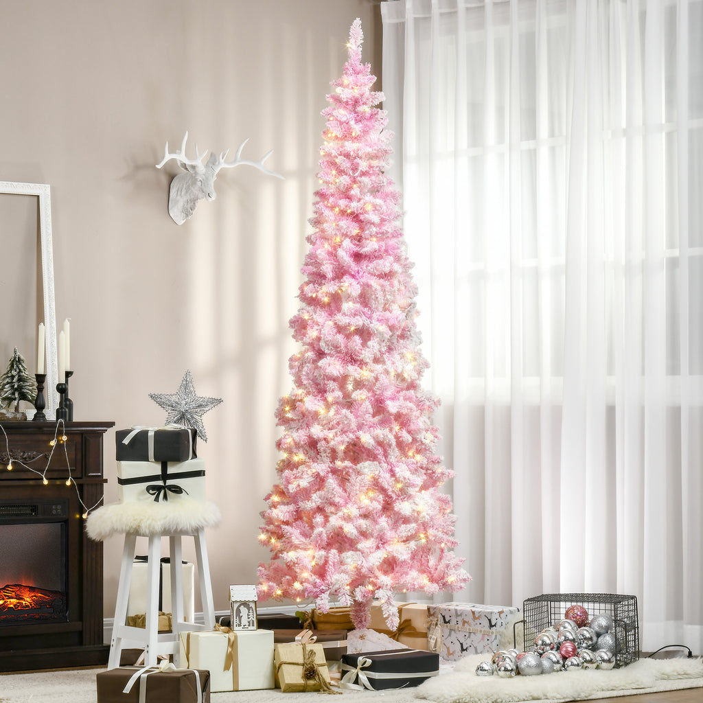 HOMCOM 7.5ft Prelit Snow Flocked Artificial Christmas Tree