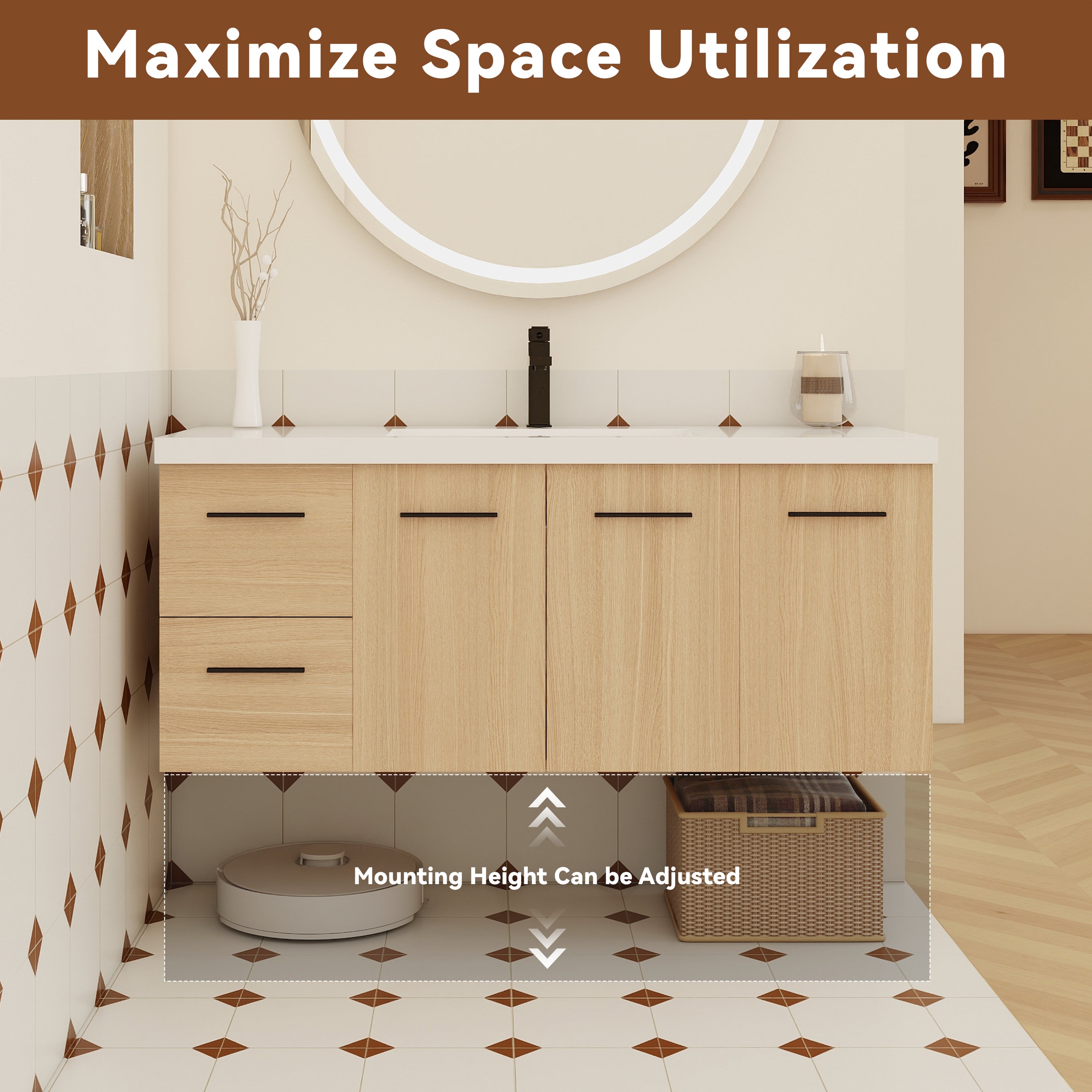 48" Light Wood Bathroom Vanity