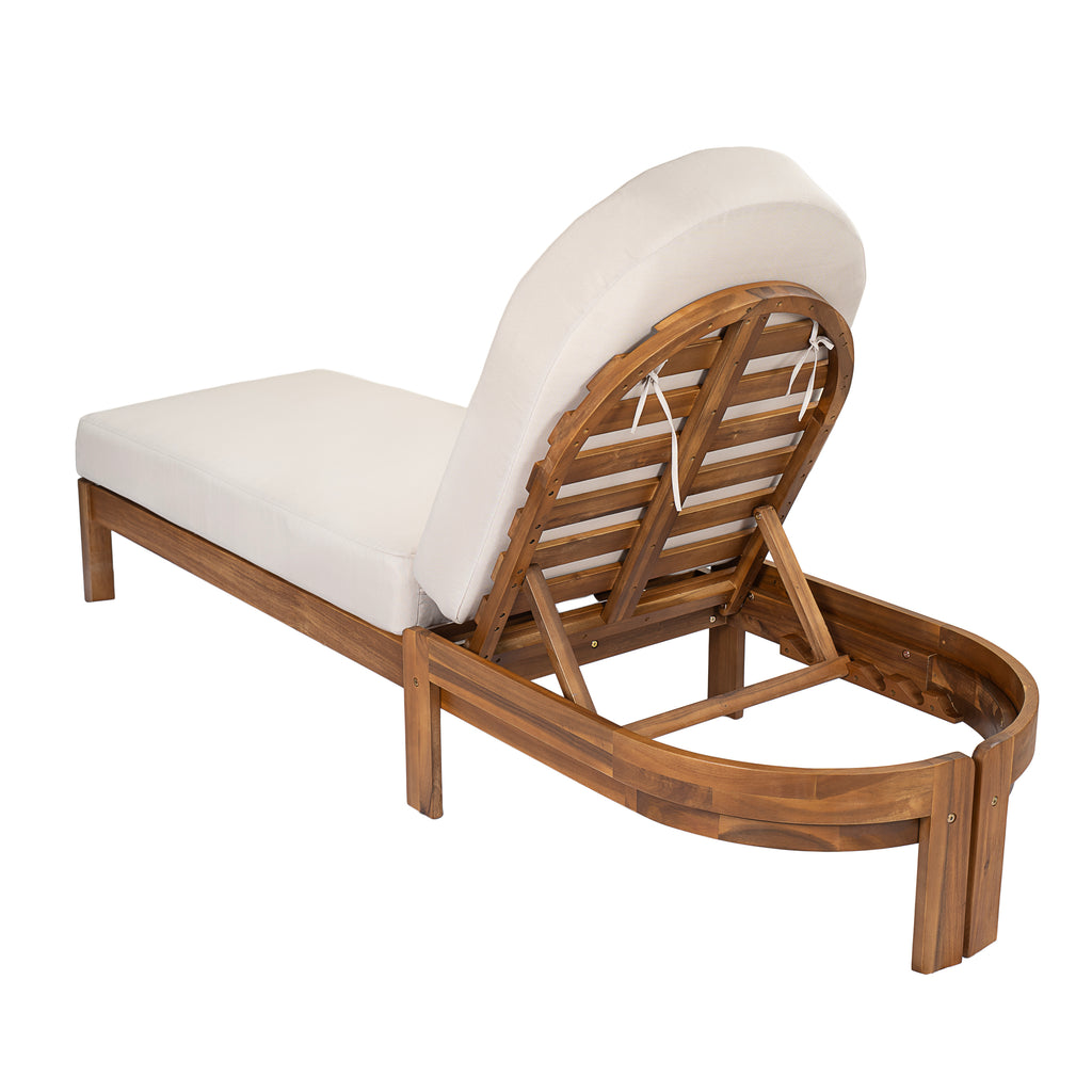Patio Acacia Wood Chaise Lounge Chairs with Adjustable Backrest - Set of 2