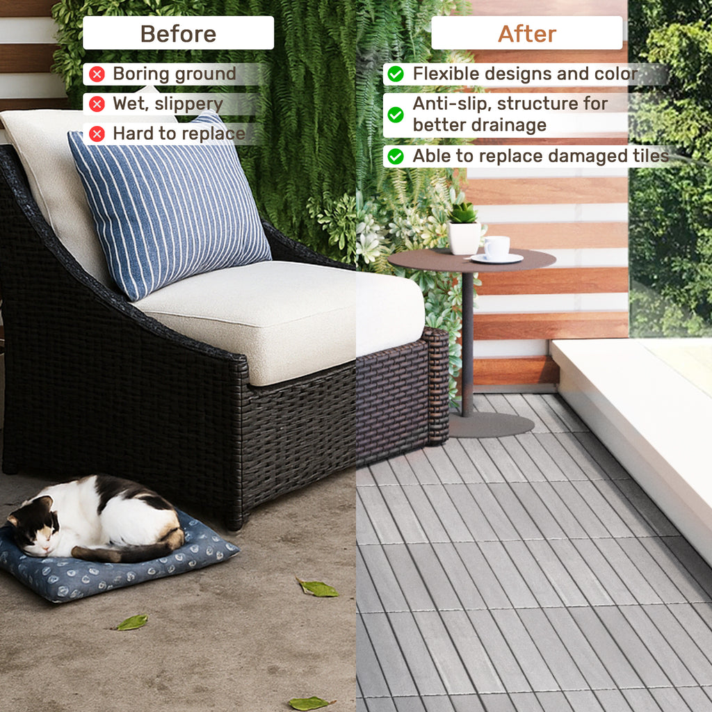 30 PCS Interlocking Deck Tiles Striped Pattern
