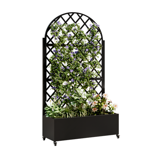 Round Metal Planter Box with Trellis