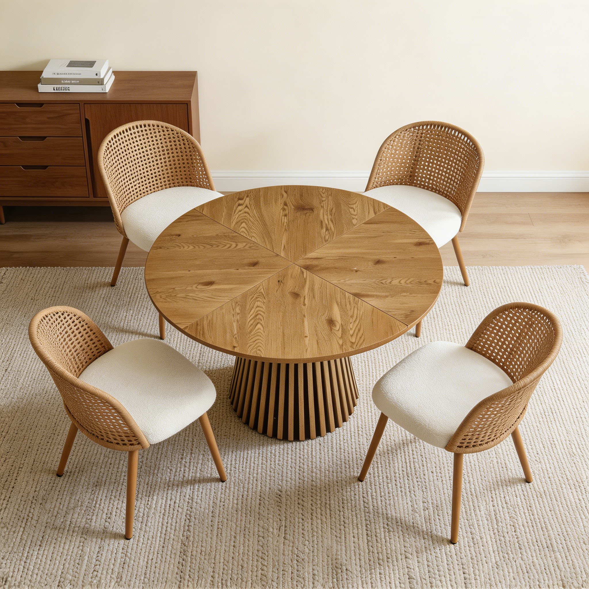 Round Wooden Dining Table + 4 Chairs